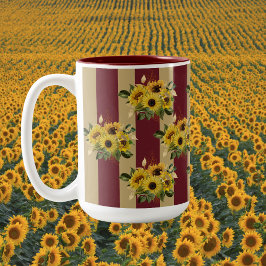 Caneca De Café Em Dois Tons Yellow Sunflowers and Burgundy and Gold Stripes