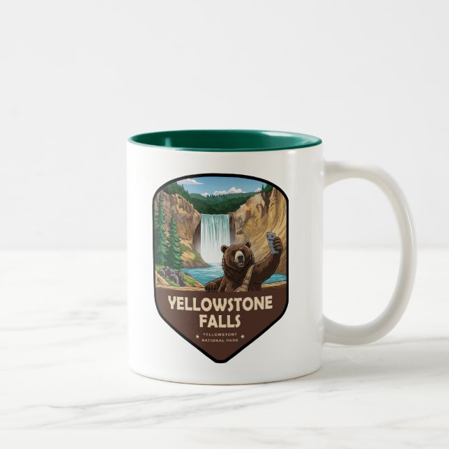 Caneca De Café Em Dois Tons Yellowstone Falls Bear Selfie Shield (Direita)