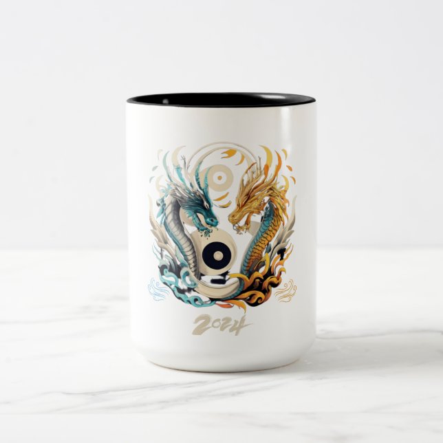Caneca De Café Em Dois Tons Ying yang Dragon Head 2024 (Centro)