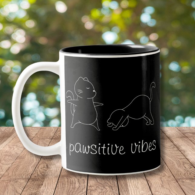 Caneca De Café Em Dois Tons Yoga Cat Lover Vibes Pawsitive (Criador carregado)