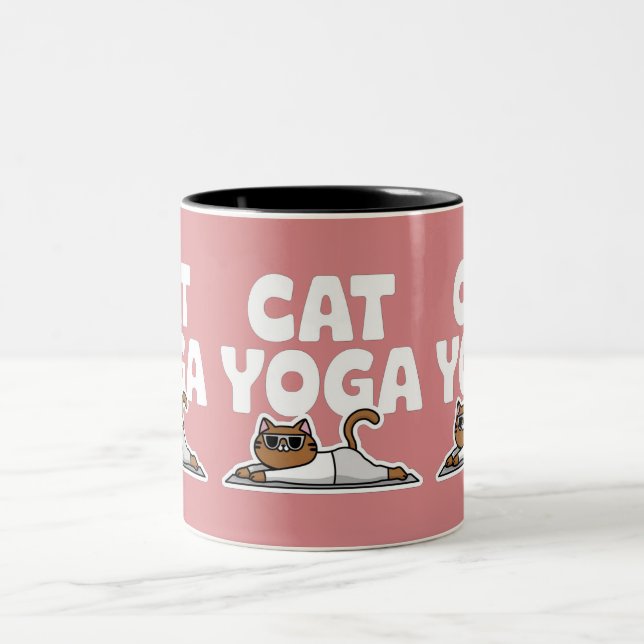 Caneca De Café Em Dois Tons yoga de gato engraçado (Centro)