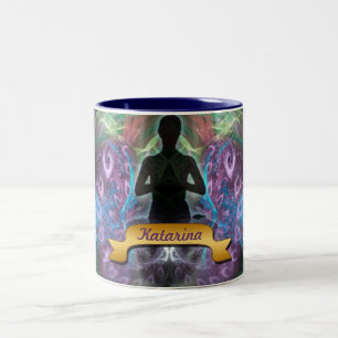 Caneca De Café Em Dois Tons Yoga Fractal Magic Arte Espiritual