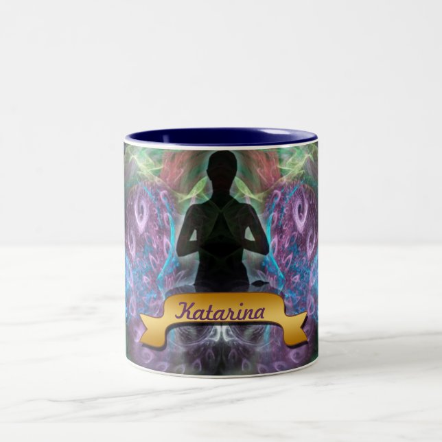 Caneca De Café Em Dois Tons Yoga Fractal Magic Arte Espiritual (Centro)