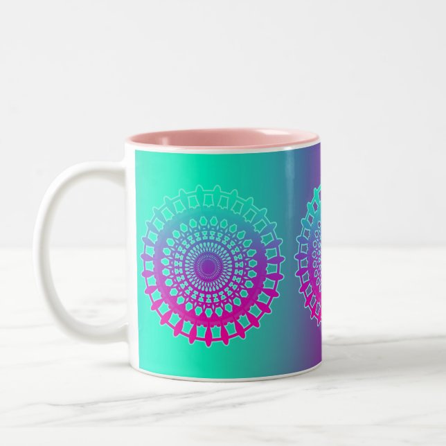 Caneca De Café Em Dois Tons Yoga Mandala Otimista Feliz Pastel Arco-Íris Feliz (Esquerda)