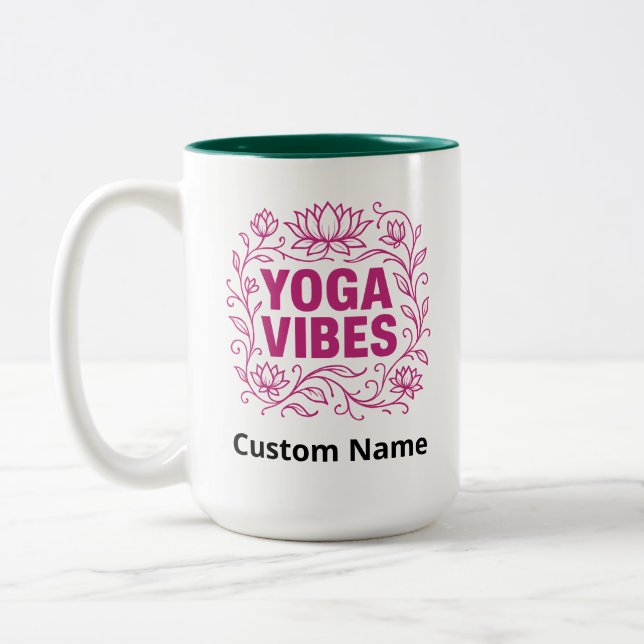 Caneca De Café Em Dois Tons Yoga Vibes Lotus Personalizados (Esquerda)