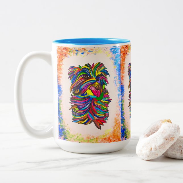 Caneca De Café Em Dois Tons Yorkie BG Love Mug (Com Donut)