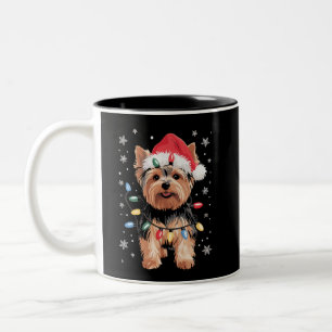 Caneca De Café Em Dois Tons Yorkie Natal Cachorro Longo Presente de Natal