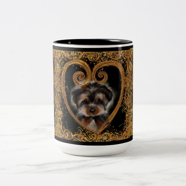 Caneca De Café Em Dois Tons Yorkie Poo (Centro)