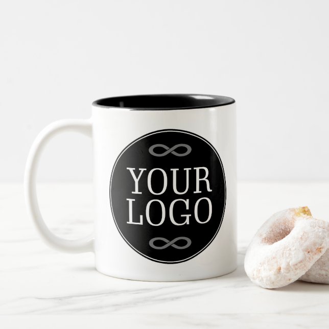 Caneca De Café Em Dois Tons Your Logo - Dot - Background BLACK (Com Donut)