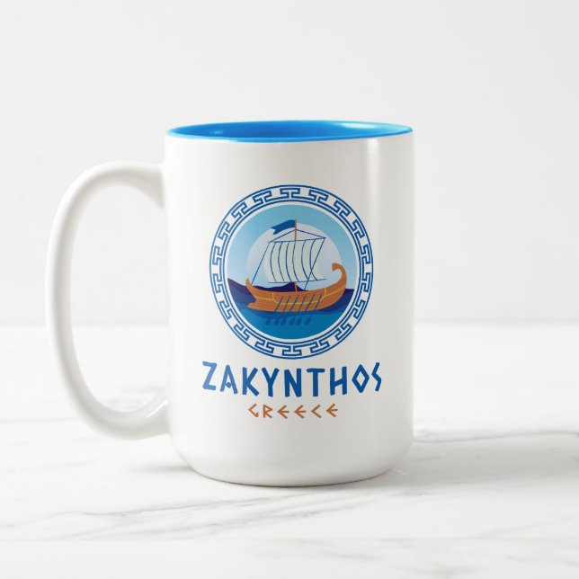 Caneca De Café Em Dois Tons Zakynthos, Grécia de navio grego Design (Esquerda)