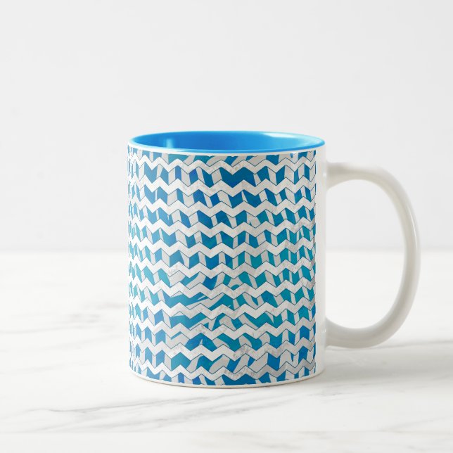 Caneca De Café Em Dois Tons Zebra Blue e White Chevron (Direita)
