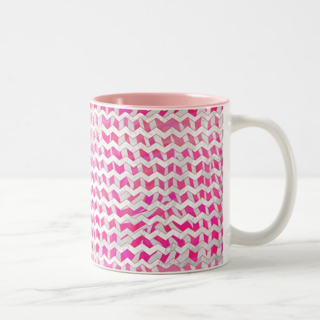 Caneca De Café Em Dois Tons Zebra Chevron Branca, Rosa-Quente (Direita)