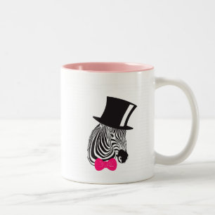 Caneca De Café Em Dois Tons Zebra do hipster com chapéu alto e laço