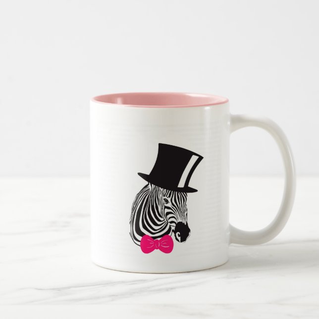 Caneca De Café Em Dois Tons Zebra hipster com o chapéu superior e o empate Arc (Direita)