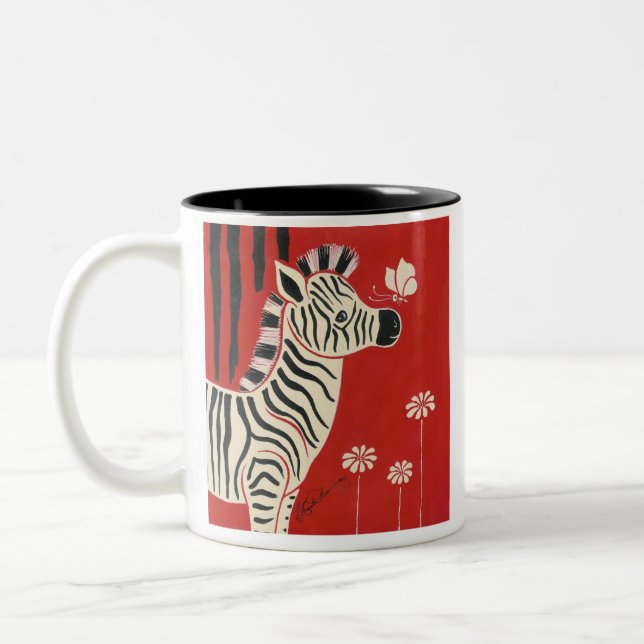 Caneca De Café Em Dois Tons Zebra, margaridas & borboleta (Esquerda)