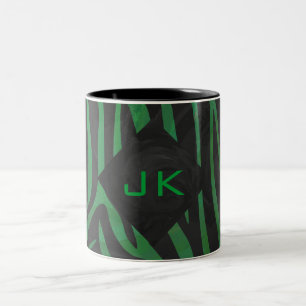 Caneca De Café Em Dois Tons Zebra Monograma Impressão preto e verde