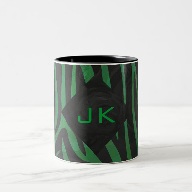 Caneca De Café Em Dois Tons Zebra Monograma Impressão preto e verde (Centro)