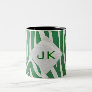 Caneca De Café Em Dois Tons Zebra Monograma Impressão verde e branco