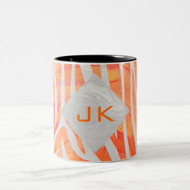 Caneca De Café Em Dois Tons Zebra Monograma Laranja e Branco (Centro)