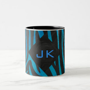 Caneca De Café Em Dois Tons Zebra Preta e Azul com Monograma