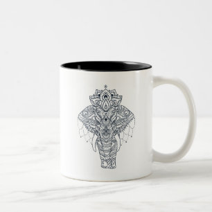 Caneca De Café Em Dois Tons Zentangle inspirou o elefante