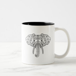 Caneca De Café Em Dois Tons Zentangle inspirou o elefante