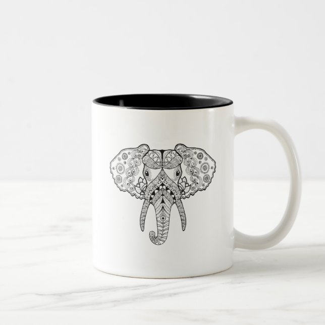 Caneca De Café Em Dois Tons Zentangle inspirou o elefante (Direita)