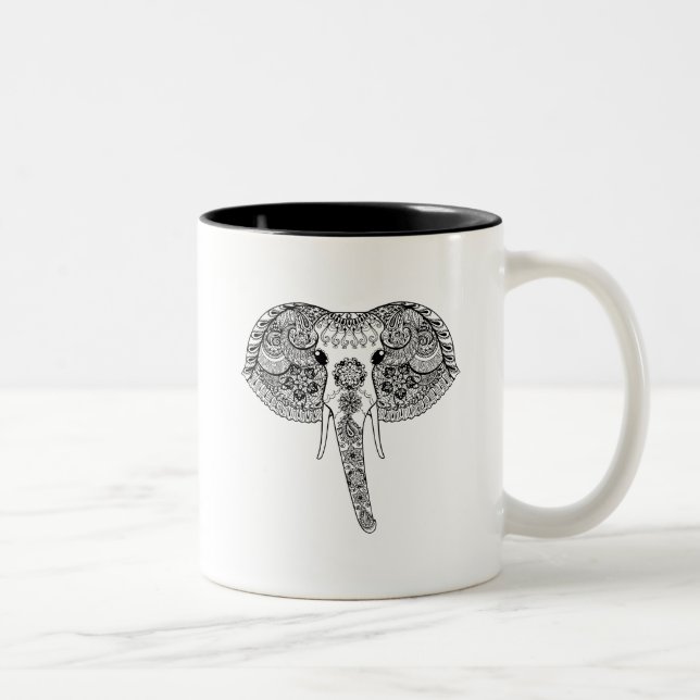 Caneca De Café Em Dois Tons Zentangle inspirou o elefante indiano (Direita)
