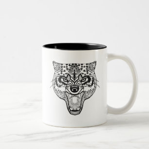Caneca De Café Em Dois Tons Zentangle inspirou o lobo
