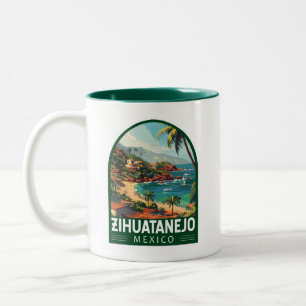 Caneca De Café Em Dois Tons Zihuatanejo Mexico Viagem Art Vintage