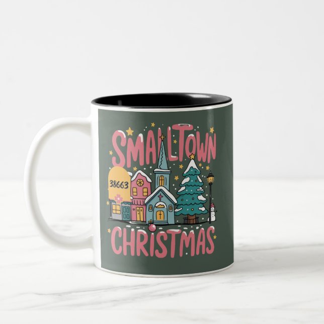 Caneca De Café Em Dois Tons Zipcode Personalizado Natal Pequena Cidade Rosa (Esquerda)