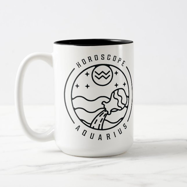 Caneca De Café Em Dois Tons Zodiac AQUARIUS Horoscope Design (Esquerda)