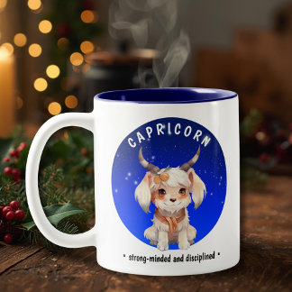 Caneca De Café Em Dois Tons Zodiac Capricorn Cute Watercolor data do nome pers