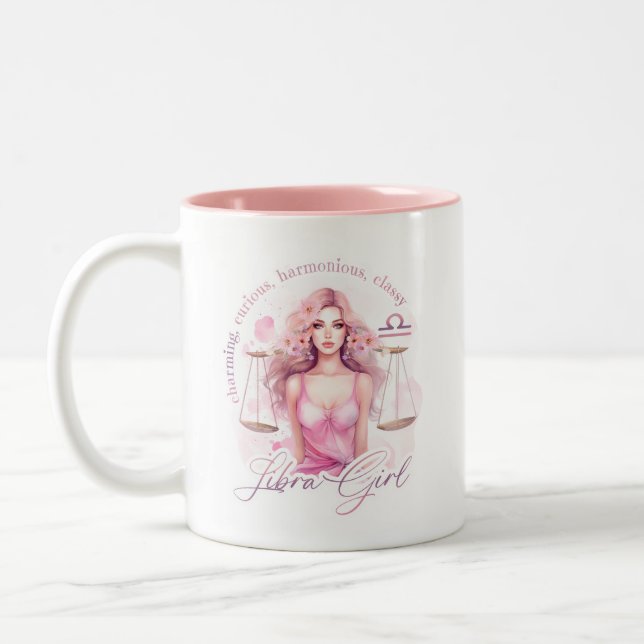 Caneca De Café Em Dois Tons Zodiac Libra Girl Feminine Astrology Art (Esquerda)