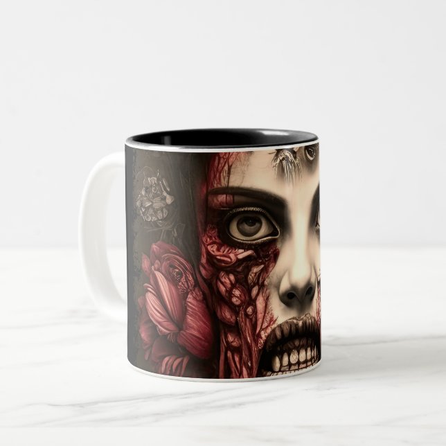 Caneca De Café Em Dois Tons Zombie Babe 02 (Frente Esquerda)