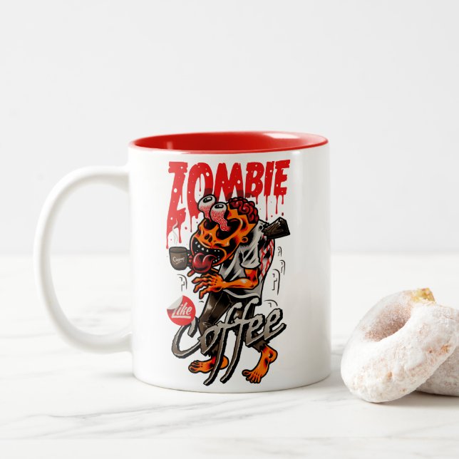 Caneca De Café Em Dois Tons Zombie Como Café (Com Donut)