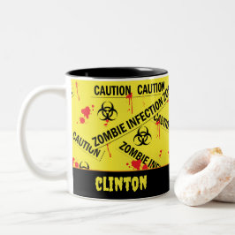 Caneca De Café Em Dois Tons Zombie Infection Zone Yellow Biohazard Warning