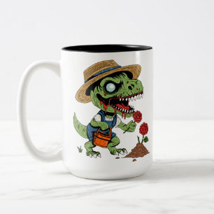 Caneca De Café Em Dois Tons Zumbi Jardineiro T-Rex