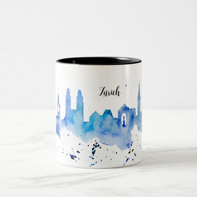 Caneca De Café Em Dois Tons Zurich Skyline blue Zweifarbige Tasse (Centro)