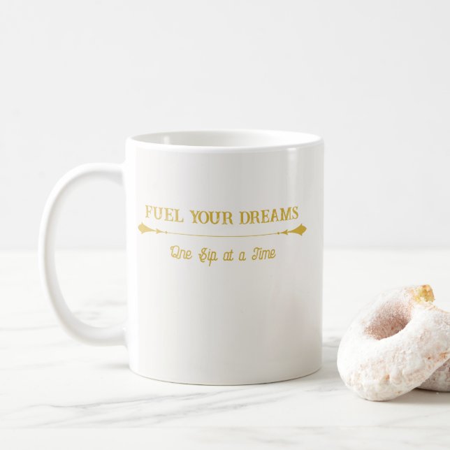Caneca de Café em Marfim Luxuoso Dourado (Com Donut)