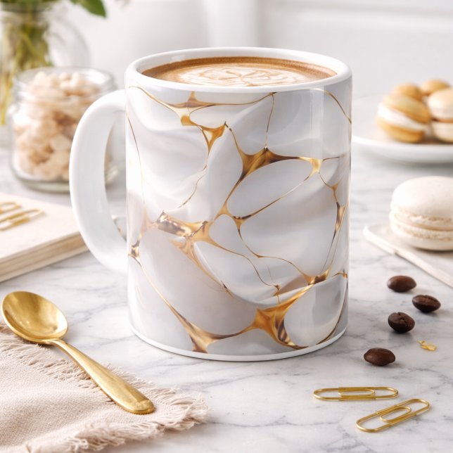 Caneca de Café em Mármore Branco e Dourado de Luxo (Criador carregado)
