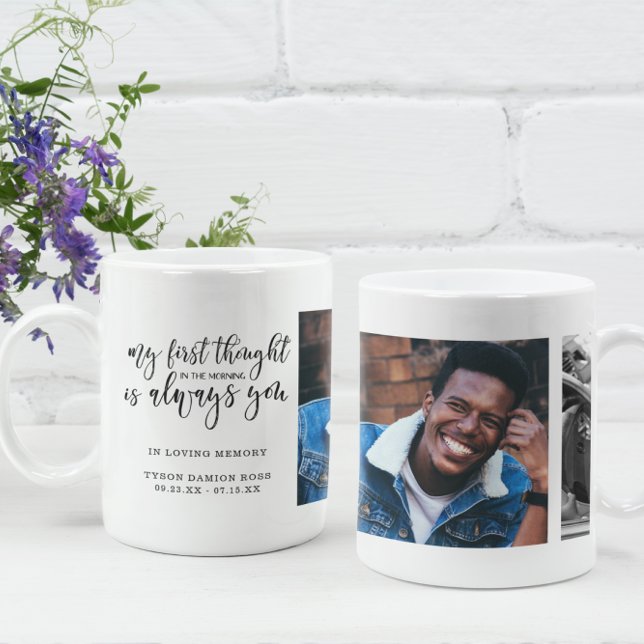 Caneca De Café Em Memória Querida | Colagem de Duas Fotos com Let (Criador carregado)