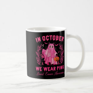 Caneca De Café Em Outubro, Usamos Rosa Halloween Gato Preto Fofo