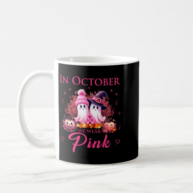 Caneca De Café Em outubro, use fantasma rosa Conscientização sobr (Esquerda)