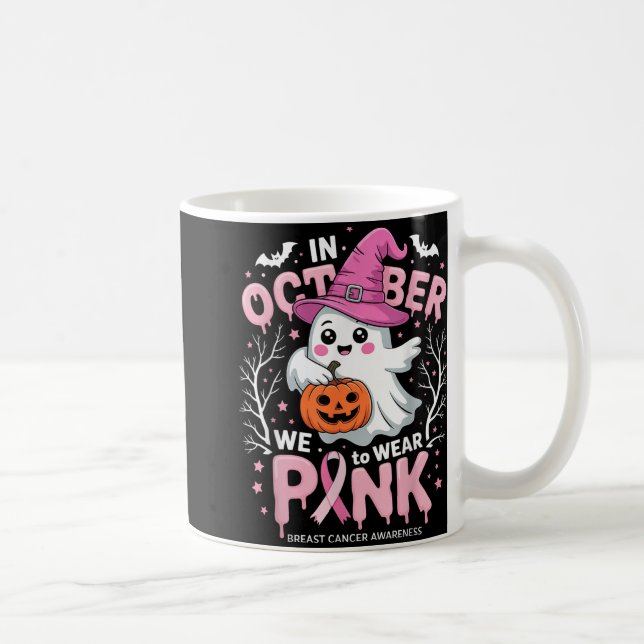 Caneca De Café Em outubro Vestimos Camisa Rosa Ghost Cancer (Direita)