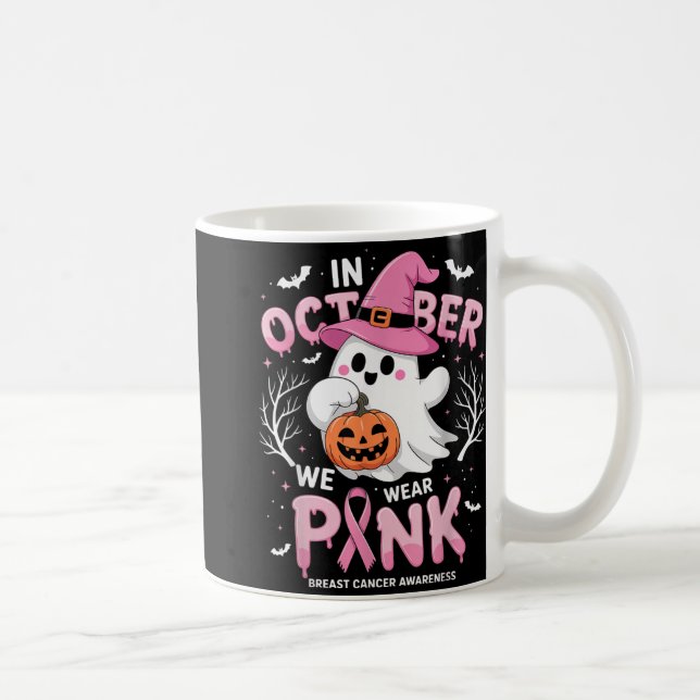 Caneca De Café Em outubro Vestimos Camisa Rosa Ghost Cancer (Direita)