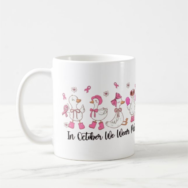 Caneca De Café Em outubro, Vestimos o Design rosa-🎀-🦆-💗 (Esquerda)