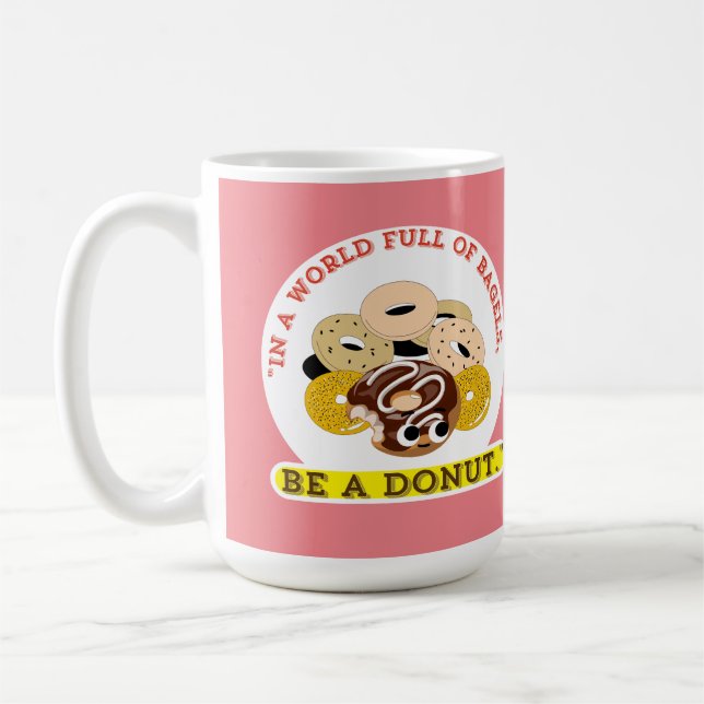 CANECA DE CAFÉ EM UMA PALAVRA DE BAGELS, SEJA UMA ROSQUINHA (Esquerda)