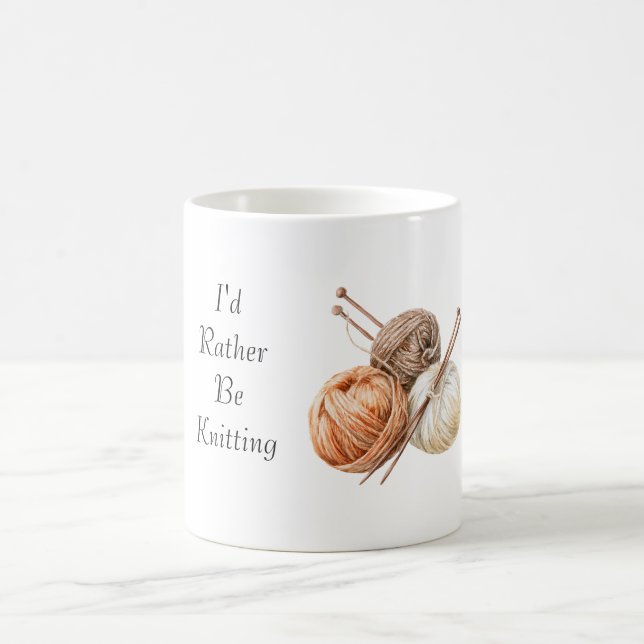 Caneca De Café Em vez de Tricotar Laranja Marrom Creme Fio (Centro)
