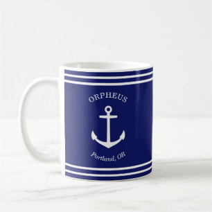 Caneca De Café Emblema da âncora personalizada náutico (azul)